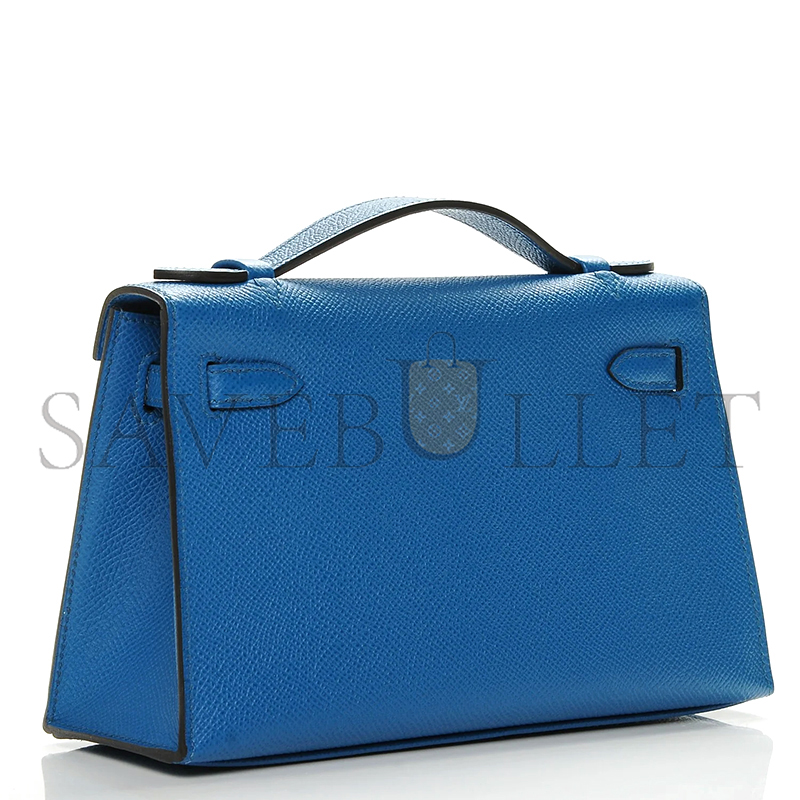 HERMES KELLY POCHETTE EPSOM BLEU IZMIR PALLADIUM HARDWARE (22*14*7cm)